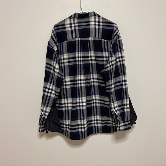 Juun.j Men's L/XL Blue Plaid Shirt Nylon Side Cinches Unique Street Tailoring - Picture 4 of 12